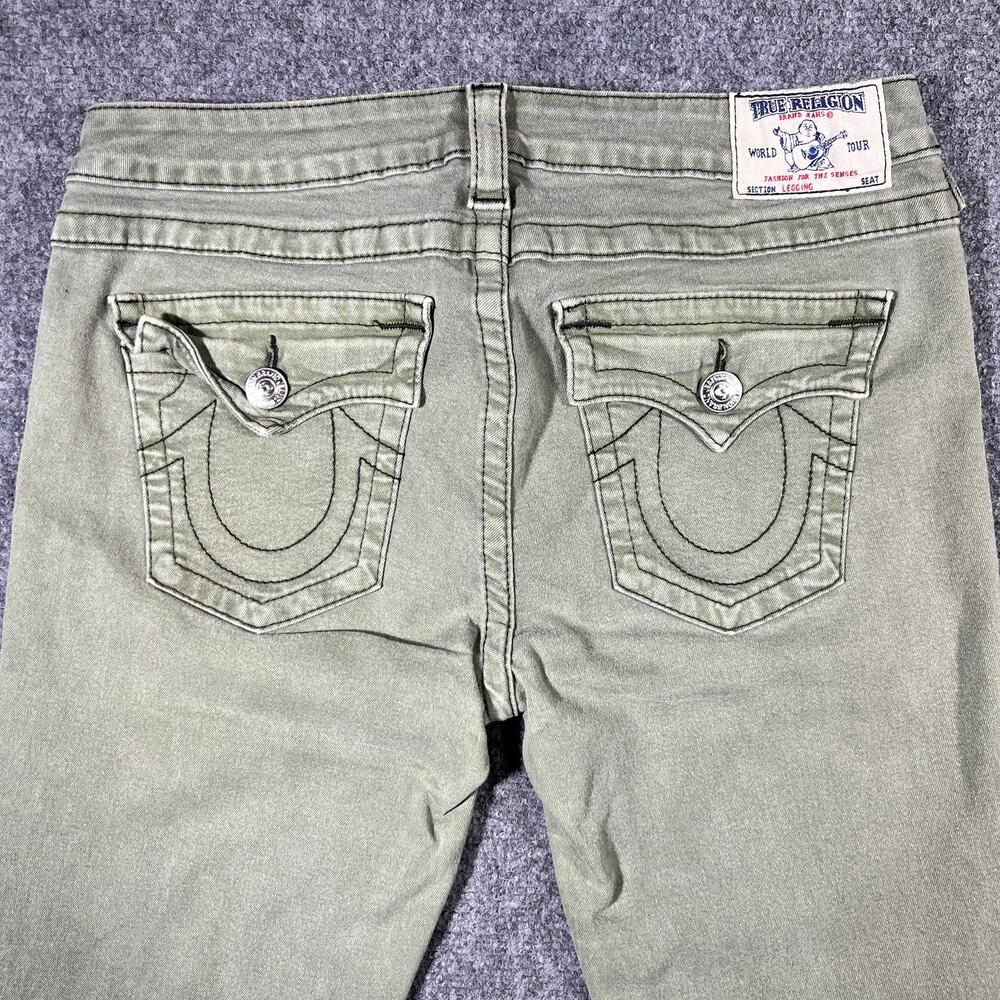 Y2K True Religion World Tour Skinny Jeans Womens 33 Sage Green